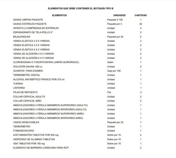 BOTIQUIN TIPO B SIN CAMILLA
